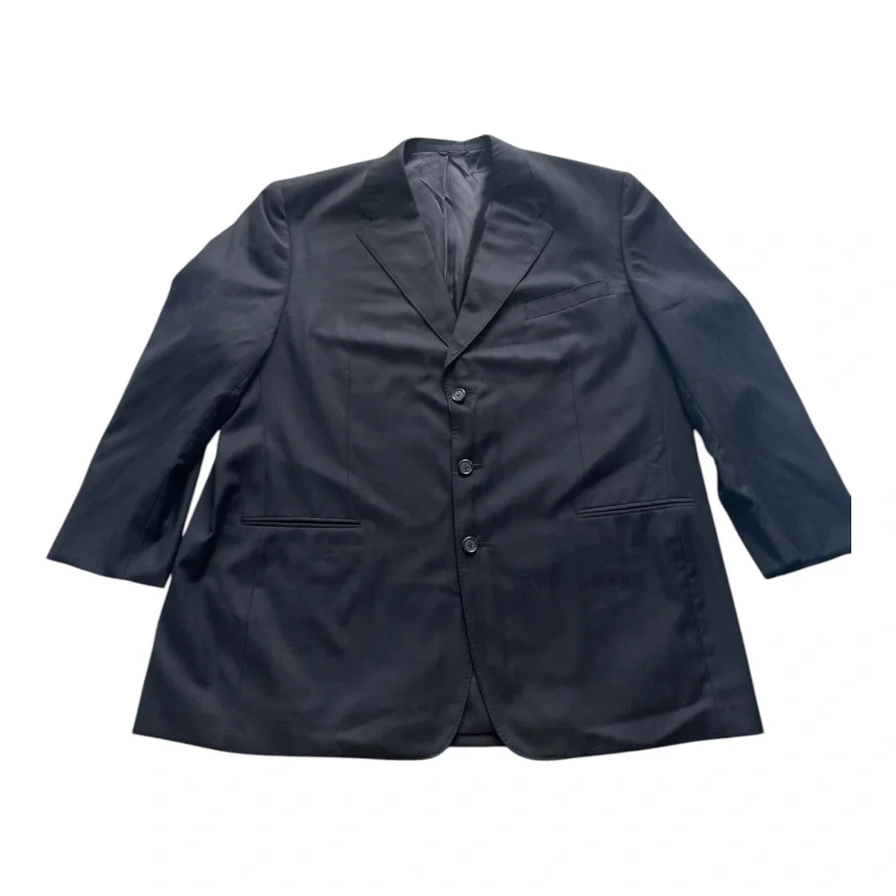 Size XXL David G. Cotugno Mens 2 Button Silk Wool Blazer Jacket Black Stripes